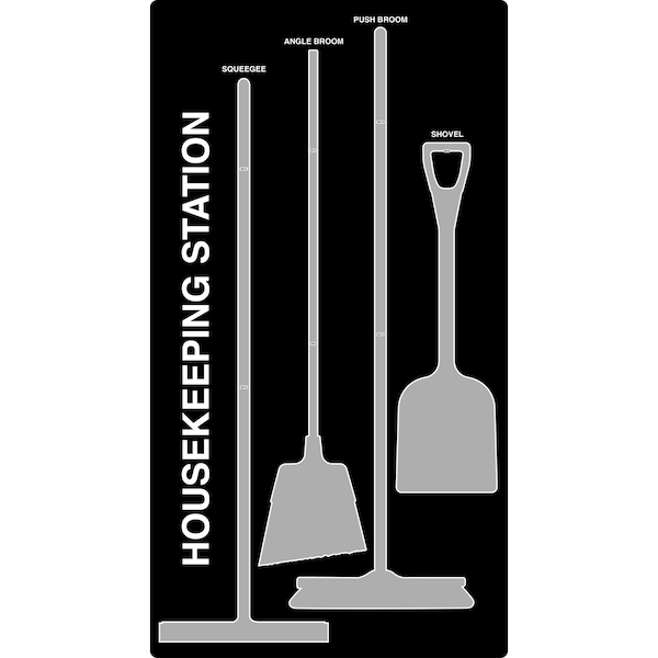 5S Housekeeping Shadow Board Broom Station Version 6 - Black Board / Gray Shadows No Broom